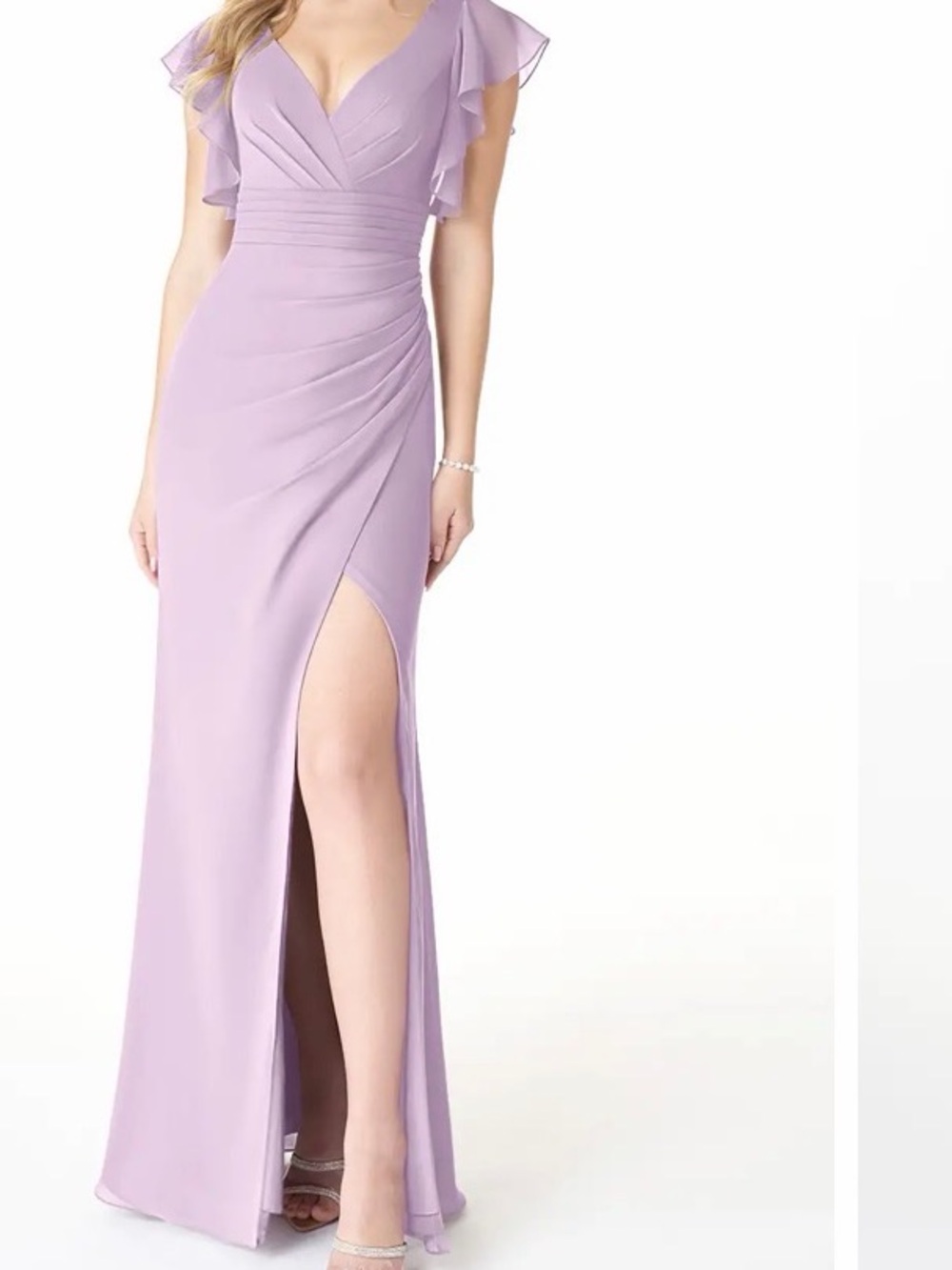 Azazie Lilac V-Neck Flutter-Sleeve Bridesmaid Gown